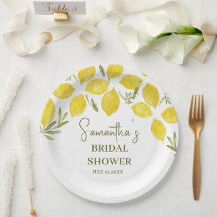 Lemon Greenery Italian Yellow Olive Bridal Shower Paper Plate