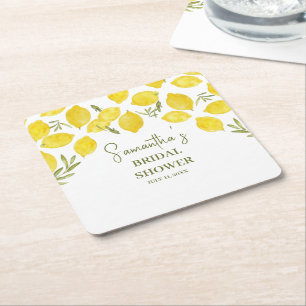 Lemon Greenery Italian Yellow Olive Bridal Shower Square Paper Coaster