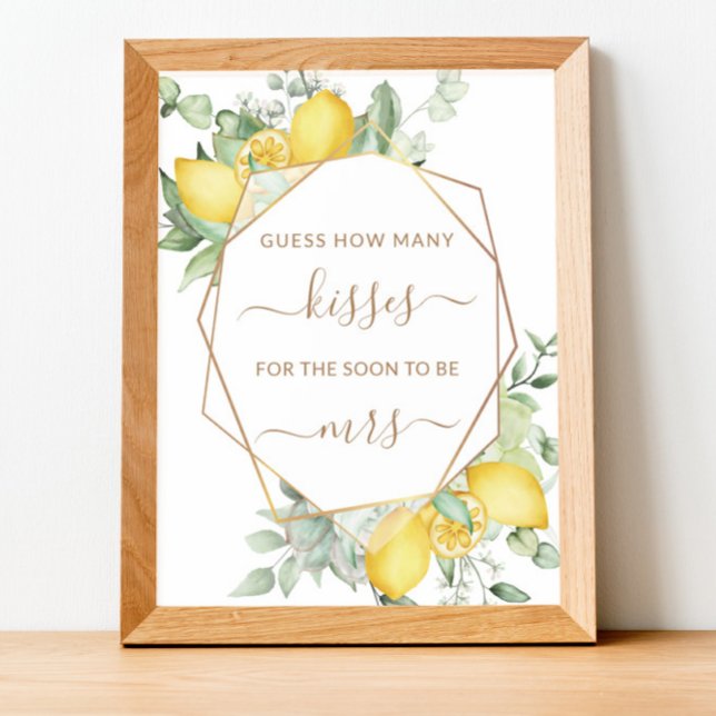 Lemon Greenery Leaves How Many Kisses Bridal Game Poster (Creator Uploaded)