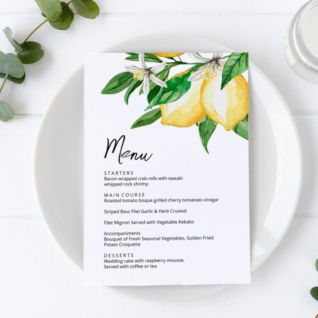 Lemon Greenery Wedding Menu Card (Creator Uploaded)