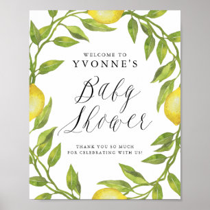 Lemon Greenery Wreath Baby Shower Welcome Poster