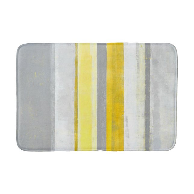 'Lemon' Grey and Yellow Abstract Art Bath Mat (Front)