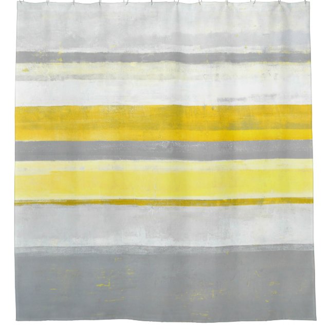 'Lemon' Grey and Yellow Abstract Art Shower Curtain (Front)
