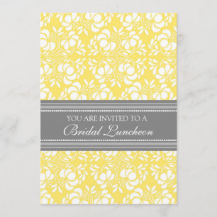 Lemon Grey Damask Bridal Lunch Invitation Cards