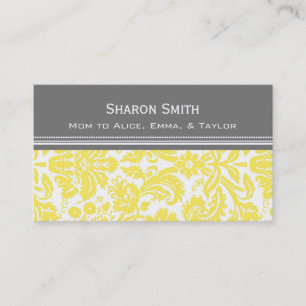 Lemon Grey Damask Mum Calling Cards