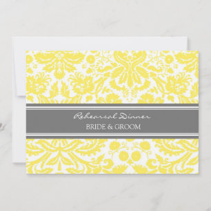 Lemon Grey Damask Rehearsal Dinner Party Invitation