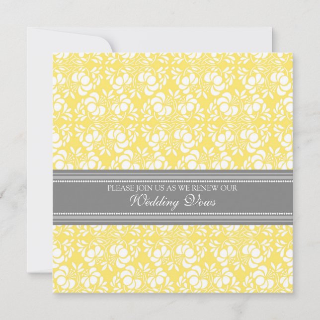 Lemon Grey Damask Wedding Vow Renewal Invitations (Front)