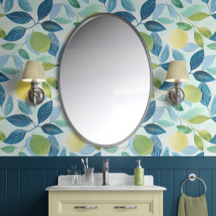 Lemon Grove Bliss - Blue, Green, Yellow - Organic  Wallpaper