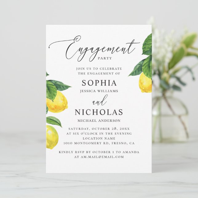 Lemon Grove Engagement Party | Elegant Citrus Invitation (Standing Front)