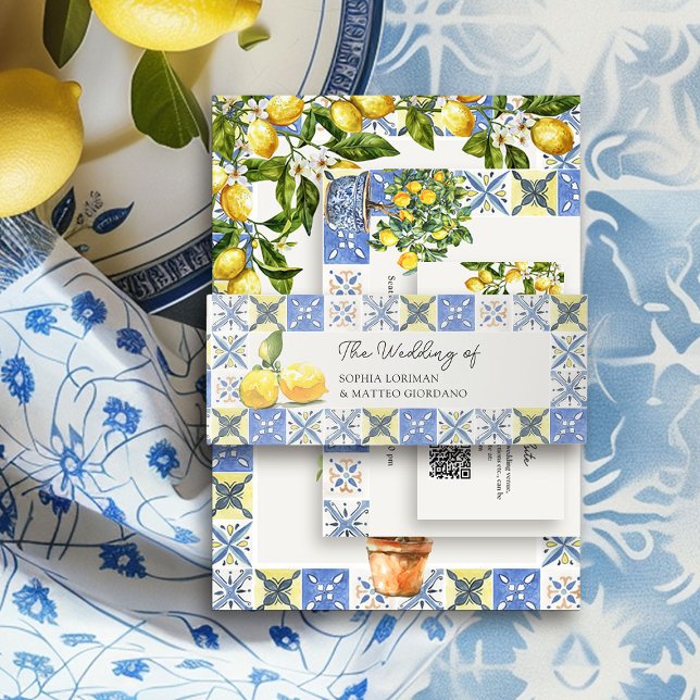 Lemon Grove Italian Country Tiles Wedding Invitation Belly Band (Wedding Invitation Belly Band from the Lemon Grove Wedding Collection by Darling & May)