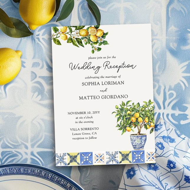 Lemon Grove Italian Inspired Wedding Reception Invitation (Wedding Reception Invitation from the Lemon Grove Wedding Collection by Darling & May)