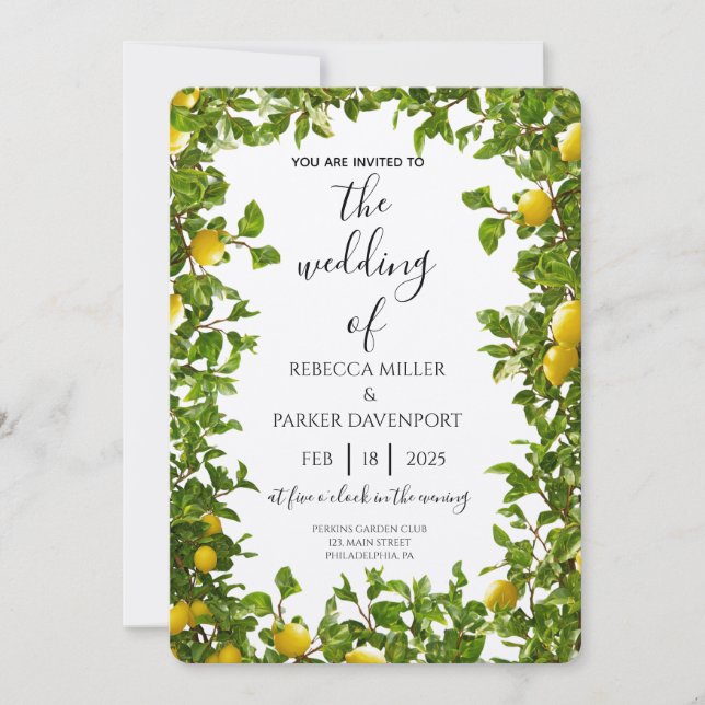Lemon Grove Romance Wedding Invitation (Front)