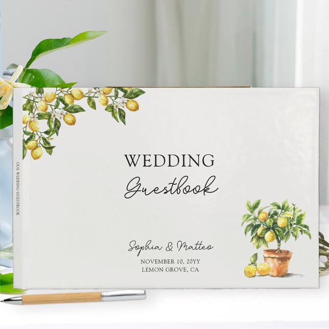 Lemon Grove Rustic Italian Themed Wedding Guest Book (Wedding Guestbook from the Lemon Grove Wedding Collection by Darling & May)
