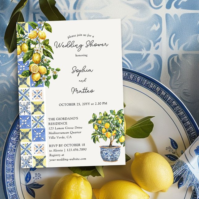 Lemon Grove Rustic Mediterranean Wedding Shower Invitation (Wedding Shower Invitation from the Lemon Grove Wedding Collection by Darling & May)