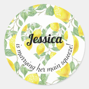 Lemon Heart Main Squeeze Themed Bridal Shower Classic Round Sticker