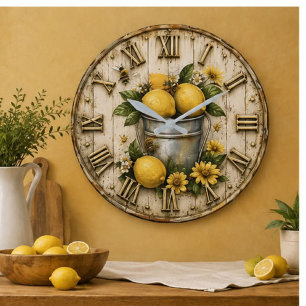 Lemon & Honey Bee Farmhouse Kitchen Art Gift Large Clock