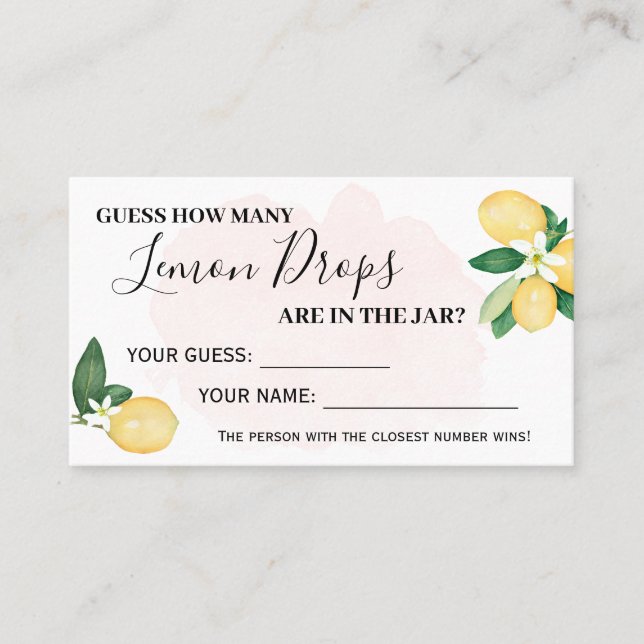 Lemon How Many Kisses Pink Bridal Shower Game card (Front)