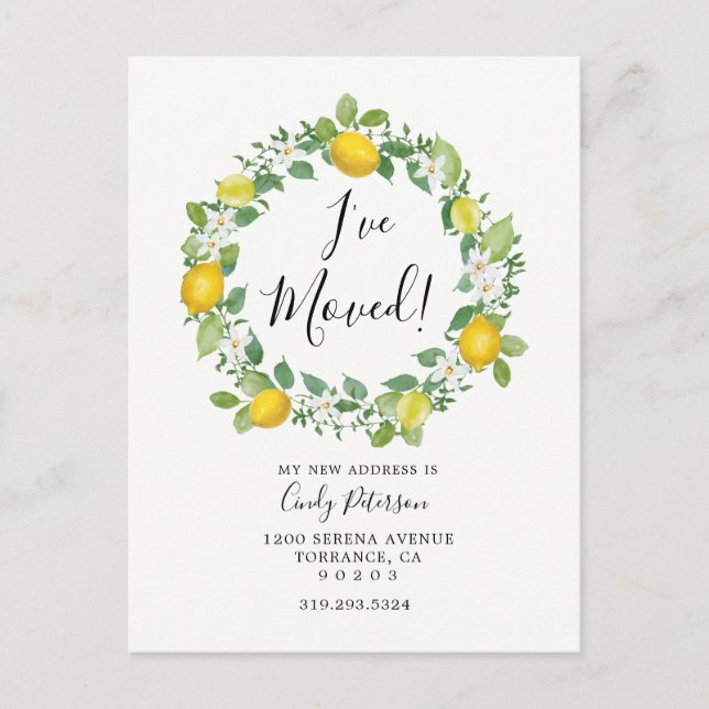 Lemon I Have Moved | Moving Announcement Postcard (Front)