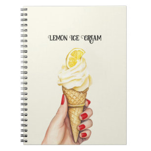 Lemon Ice Cream Cone Hands Red Nail Polish Notebook