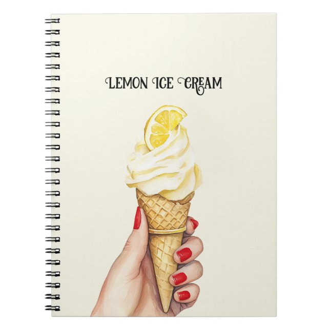 Lemon Ice Cream Cone Hands Red Nail Polish Notebook (Front)