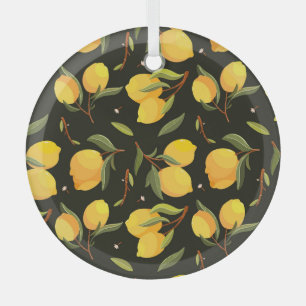 Lemon Illustration: Handpainted Seamless Pattern. Glass Tree Decoration
