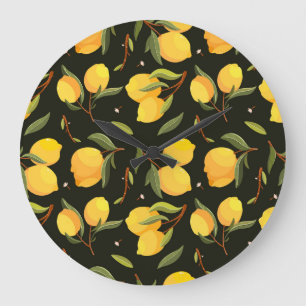 Lemon Illustration: Handpainted Seamless Pattern. Large Clock