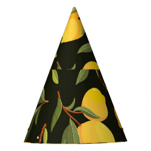 Lemon Illustration: Handpainted Seamless Pattern. Party Hat