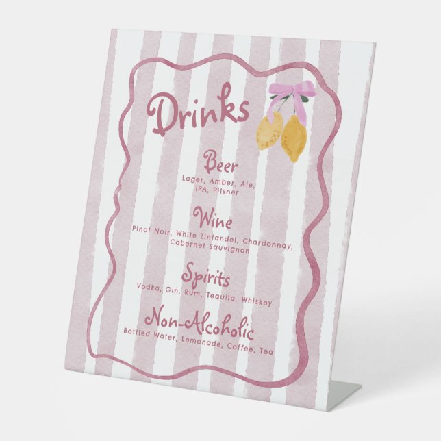 Lemon Italian Baby Girl Shower Drinks Menu Pedestal Sign (Front)