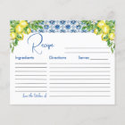 Lemon Italian Blue Tile Bridal Shower Recipe Card