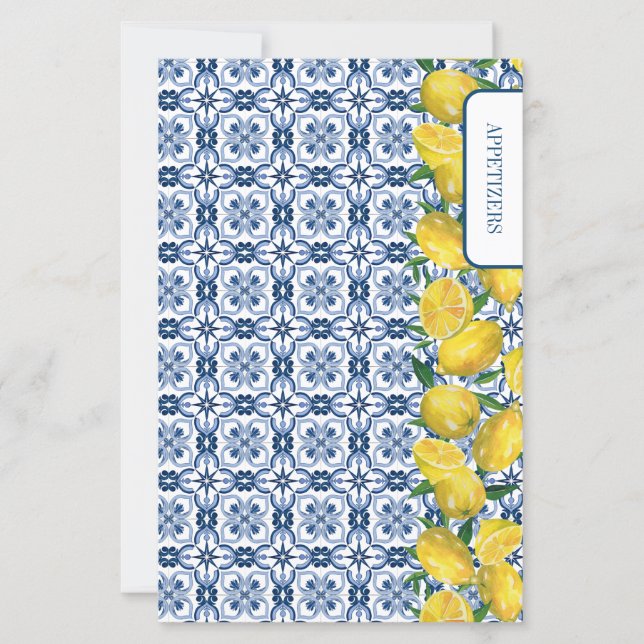 Lemon Italian blue Tile Recipe dividers (Front)