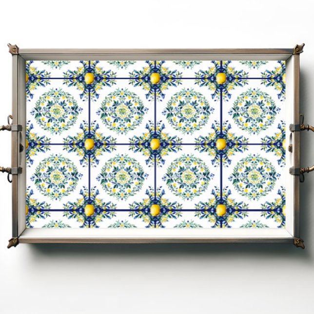 Lemon Italian Floral Tile Blue and White Decoupage Tissue Paper (Creator Uploaded)