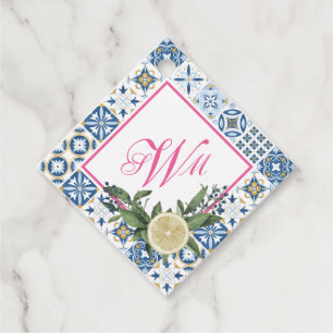 Lemon Italian Tile Blue Yellow Pink Monogram Favour Tags