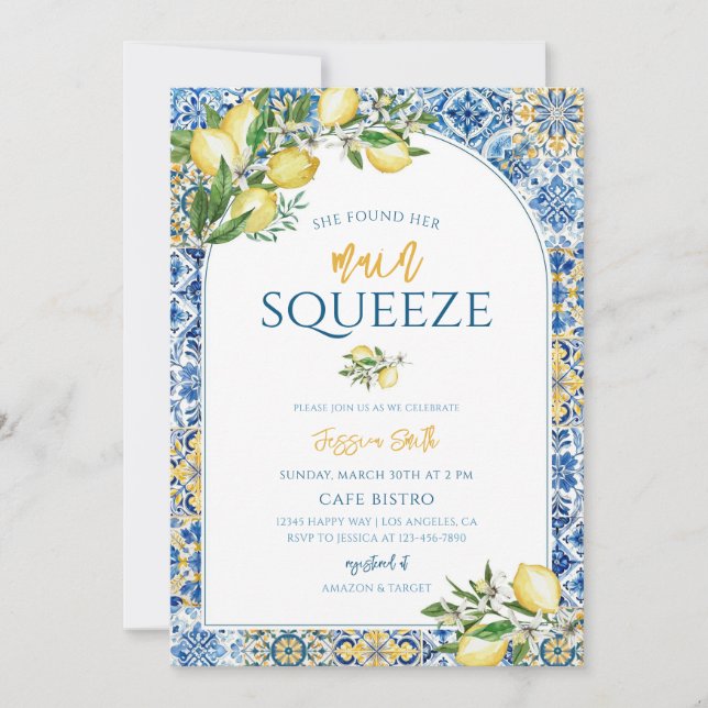 Lemon Italian Tile Bridal Shower Invitation (Front)