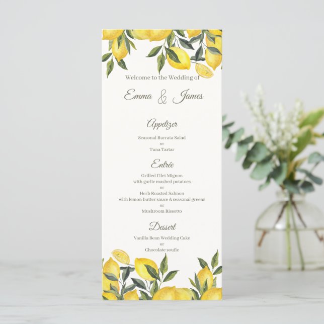 Lemon Italy Personalised Wedding Menu Card (Standing Front)