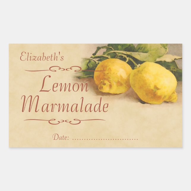 Lemon jam or canning rectangular sticker (Front)