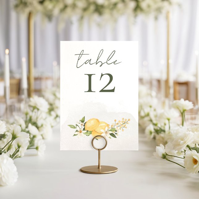 Lemon Kissed Wedding Table Number Card (Creator Uploaded)
