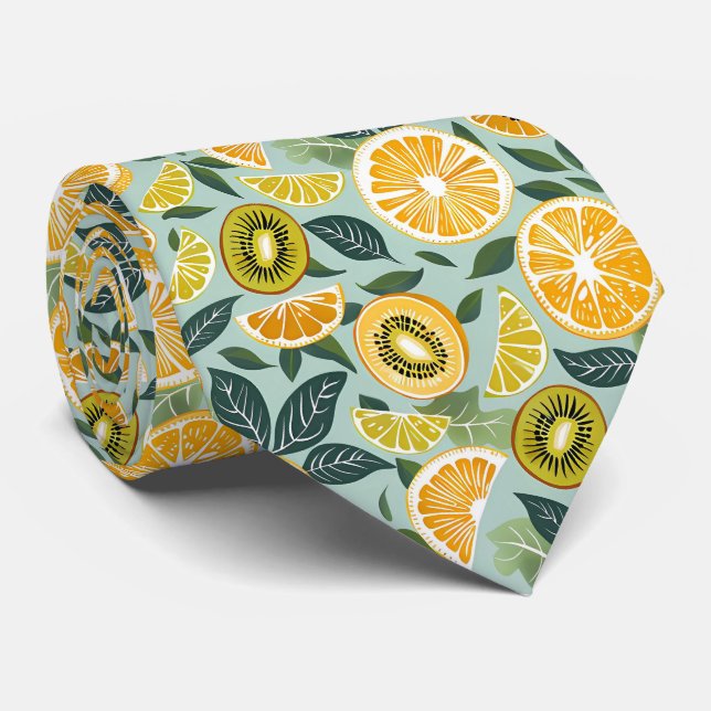 Lemon Kiwi Pattern Men's Necktie  (Rolled)