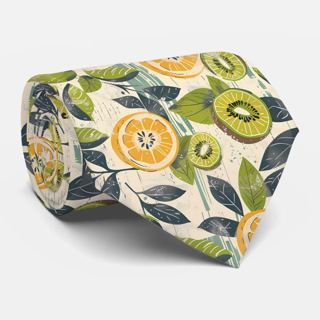 Lemon Kiwi Pattern Men's Necktie  (Rolled)