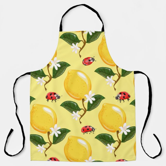Lemon Ladybug: Tropical Yellow Pattern. Apron (Front)