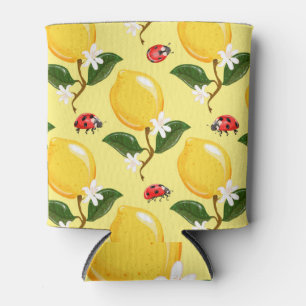 Lemon Ladybug: Tropical Yellow Pattern. Can Cooler