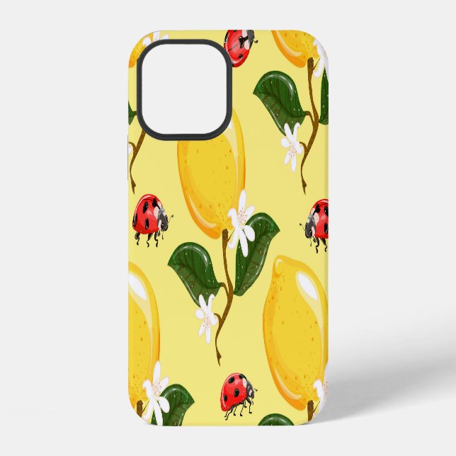 Lemon Ladybug: Tropical Yellow Pattern. iPhone Case (Back)