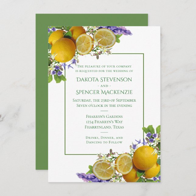 Lemon Lavender and MInt Fresh Rustic Modern Boho Invitation (Front/Back)