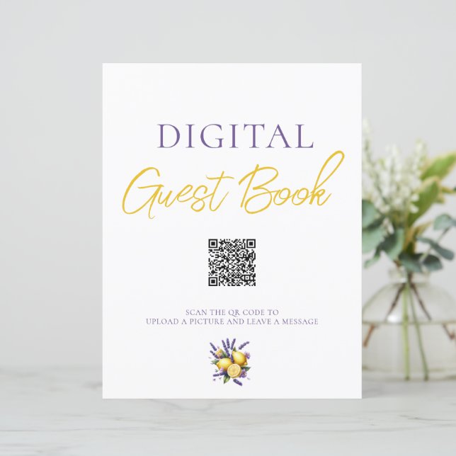 Lemon Lavender Digital Guest Book QR Code Sign (Standing Front)