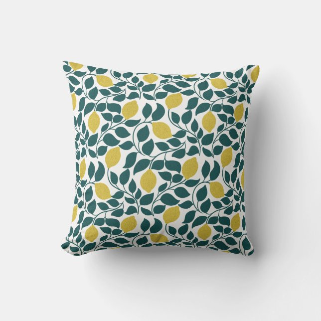 Lemon & Leaf All-Over Print Hand Drawn Cushion (Front)