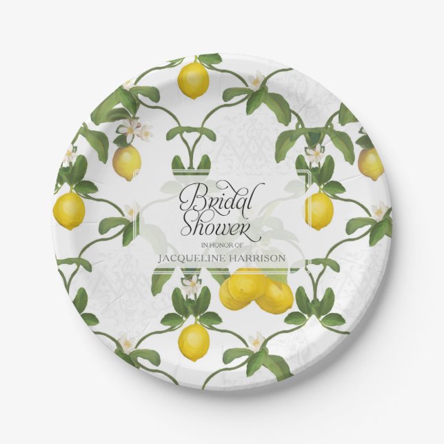 Lemon Leaf Flower Citrus Summer Bridal Shower Paper Plate (Front)