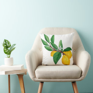 Lemon Leaf Watercolor Design Fresh Citrus Cushion