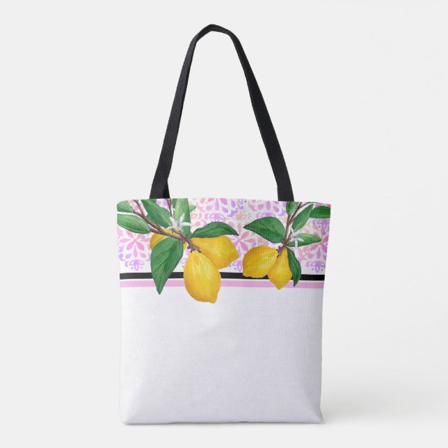 Lemon Leaf Watercolor Tote | Pink Amalfi Citrus Bag (Back)