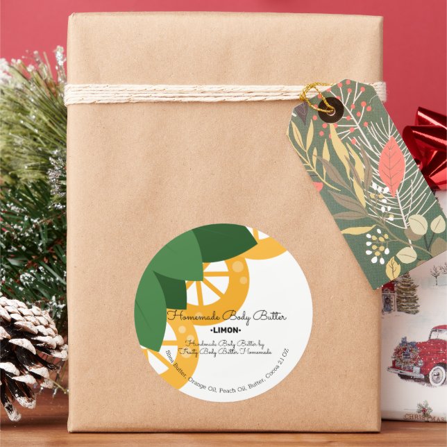 Lemon Leaves Body Butter Bath Branding Packaging Classic Round Sticker (Holiday)