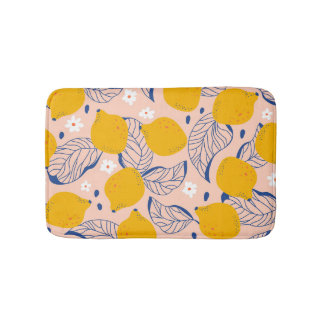 Lemon Leaves: Pink Vintage Seamless. Bath Mat