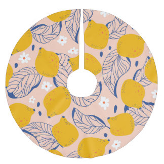 Lemon Leaves: Pink Vintage Seamless. Brushed Polyester Tree Skirt